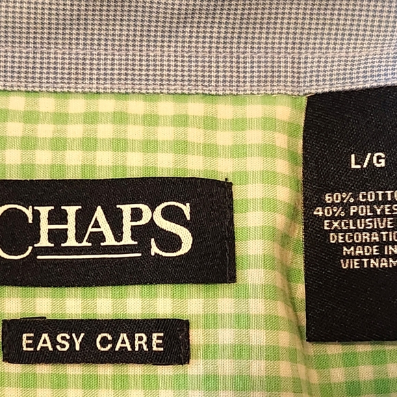 Chaps, green gingham button up shirt, size Large - Picture 4 of 4